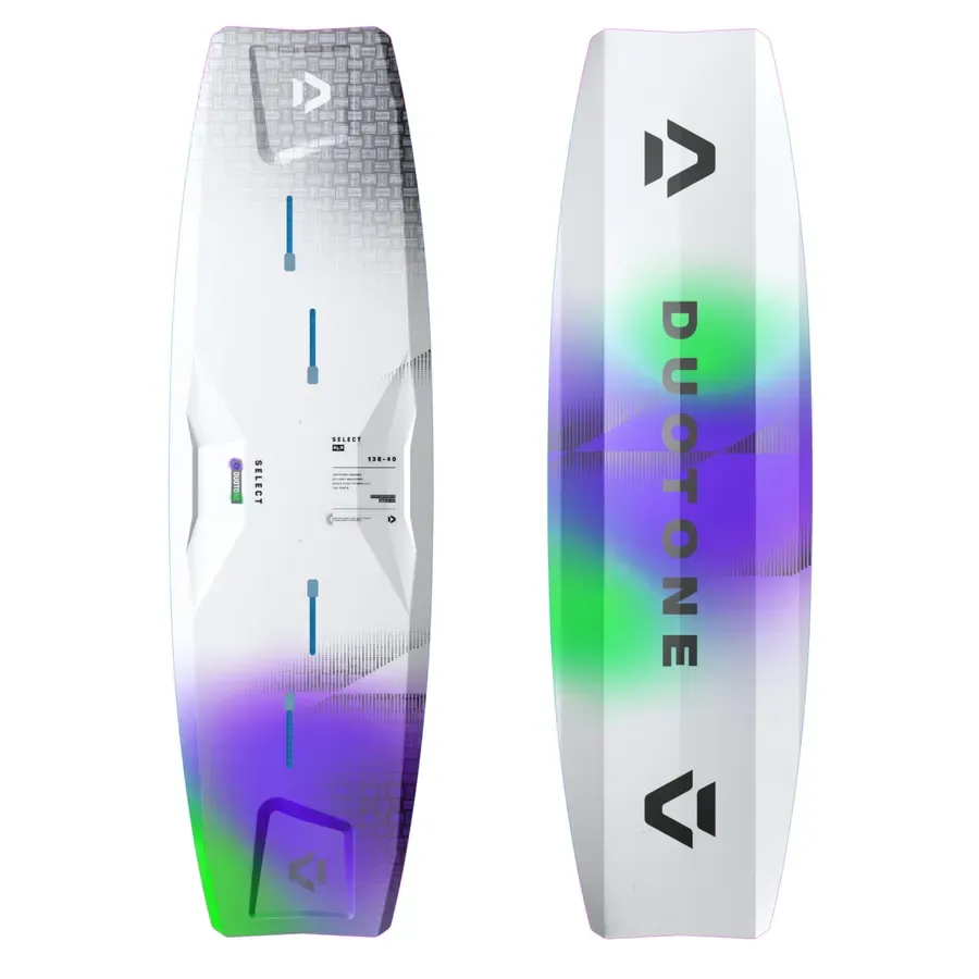 Detail of the Duotone Select SLS 2026 base, with a double concave for cushioning and greater control in choppy waters.